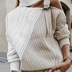 One Shoulder Colorblock Out Knit Sweater